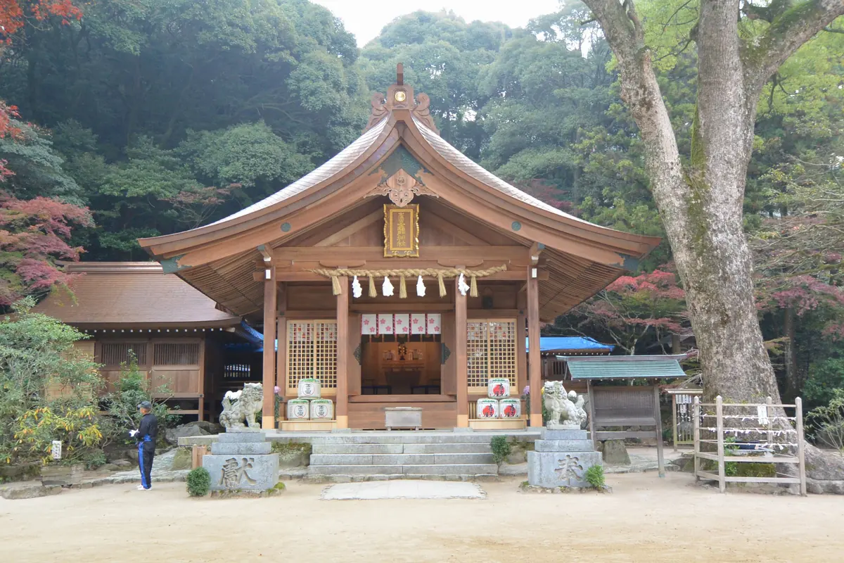 被紅葉環繞的竈門神社拜殿